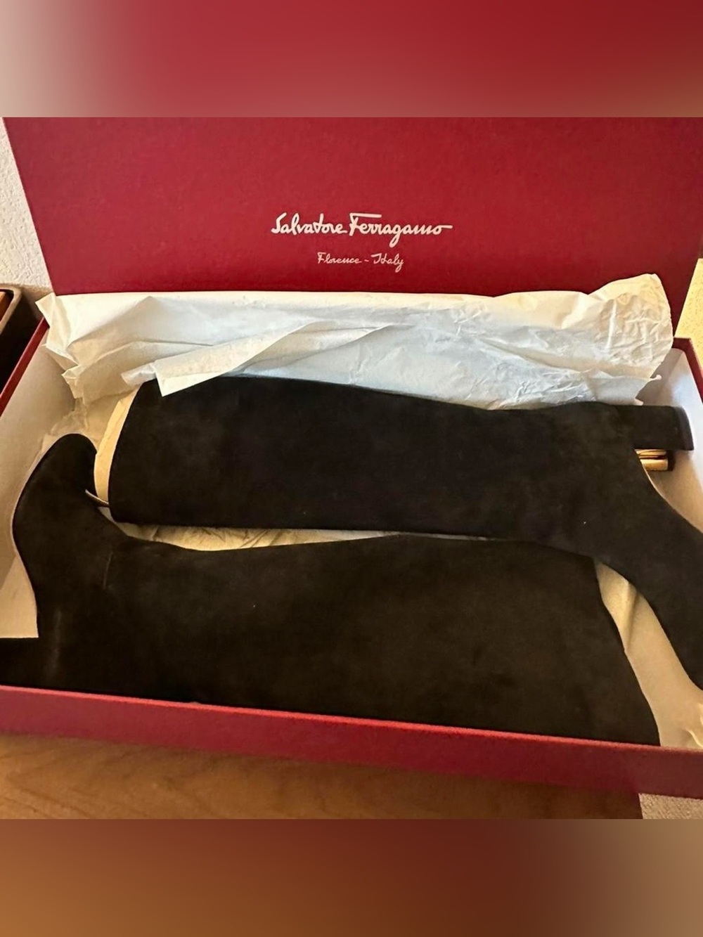 Black suede Salvatore Ferragamo Vetto knee-high boots